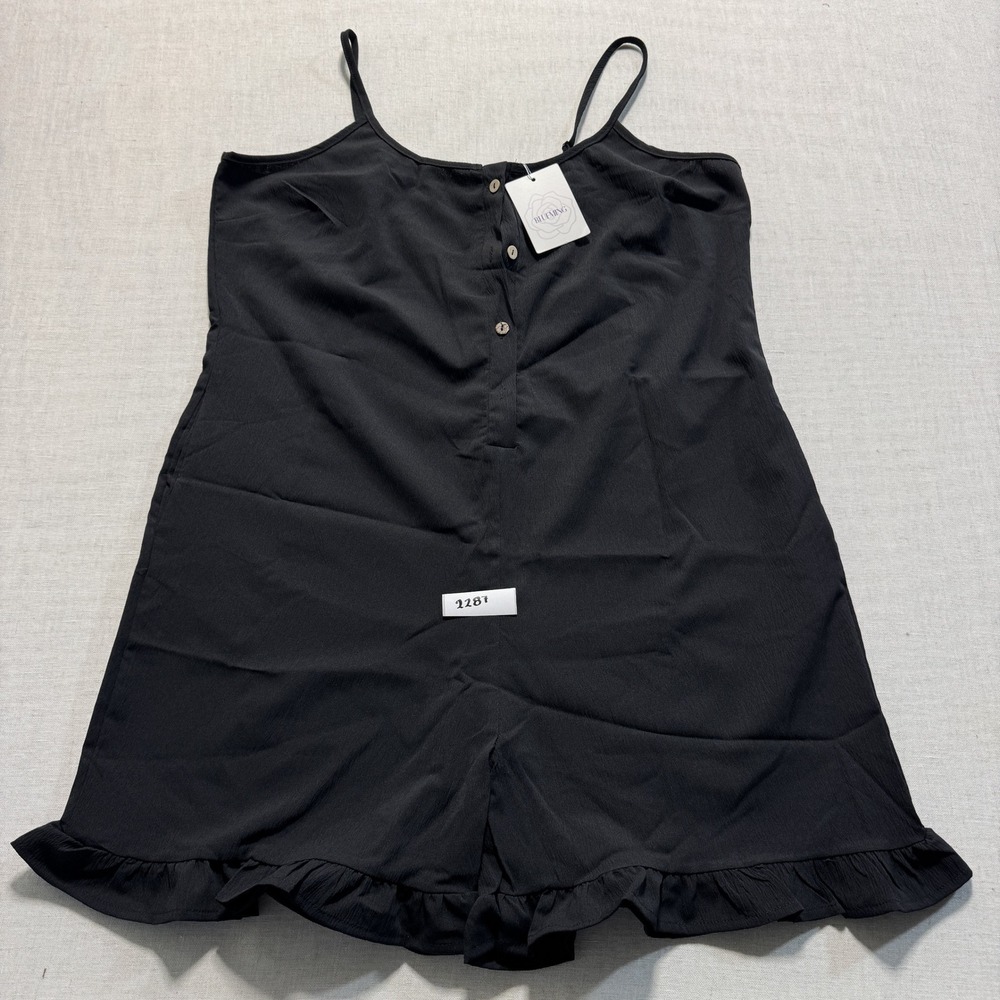 Blueming Ruffle Hem Button Front Romper‎ Women Sz XL Black New With Tags